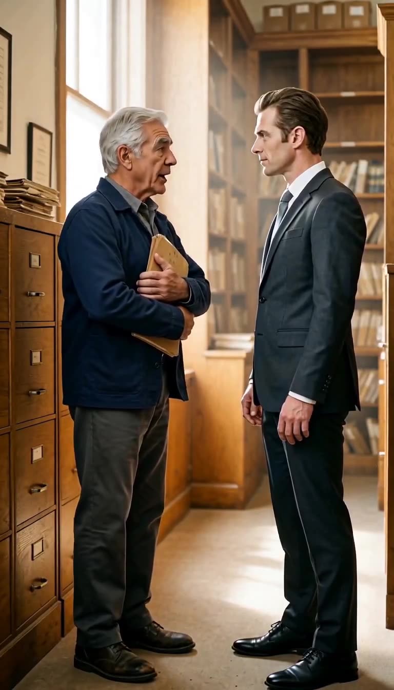 Arthur speaks calmly to Julian during their tense standoff in the aisle.