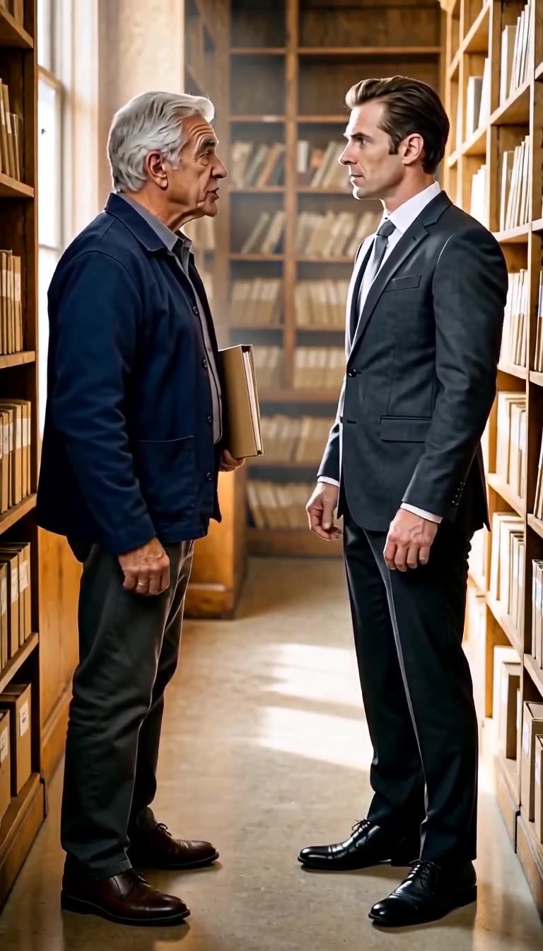 The silver-haired clerk stands tall with the closed folder as the director reels in shock
