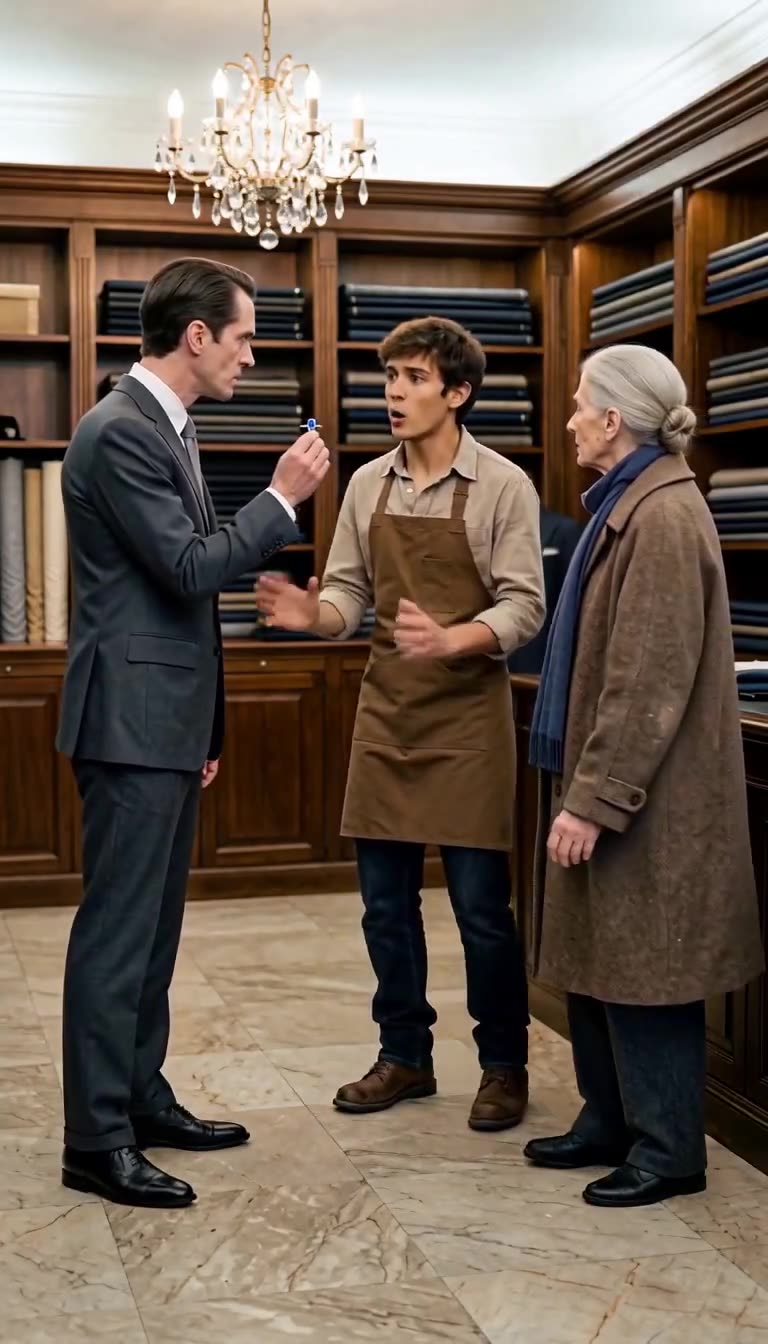Logan raises his hands defensively while Julian confronts him with the jewelry