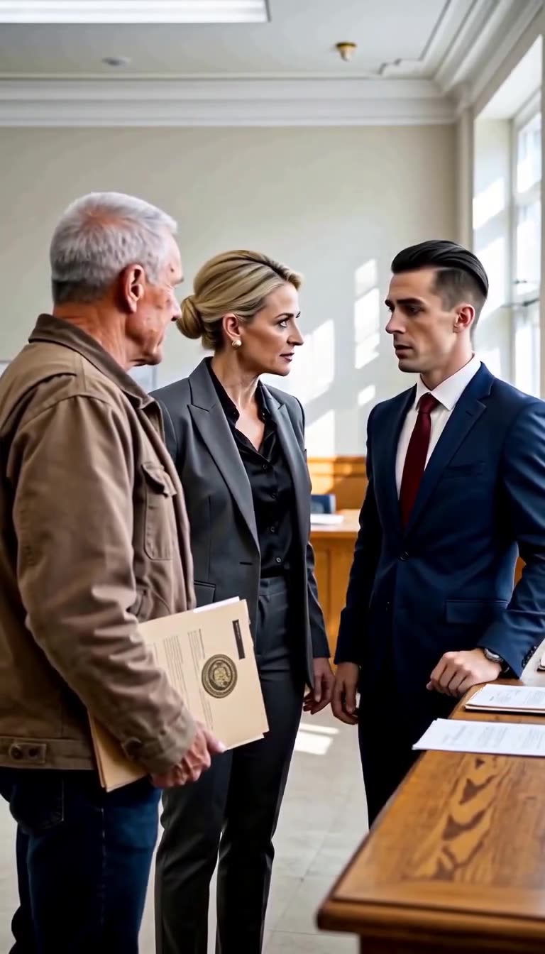 Director Elena confronts Derek with stern authority after recognizing the unassuming veteran.