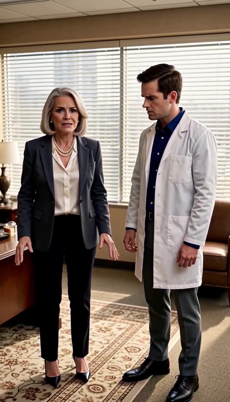 The hospital director and young physician stand paralyzed in shock as the truth is exposed.