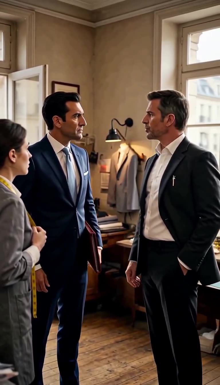 Le client élégant fait face au gérant d'un regard sévère et déterminé