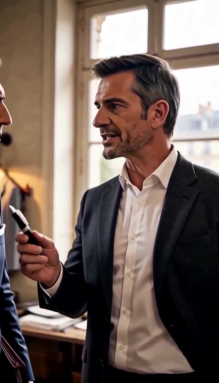 Le client mystérieux brandit son stylo officiel pour imposer son autorité suprême face au promoteur médusé.