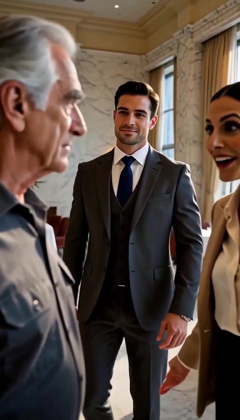 The CEO enters while Victoria gestures toward Arthur
