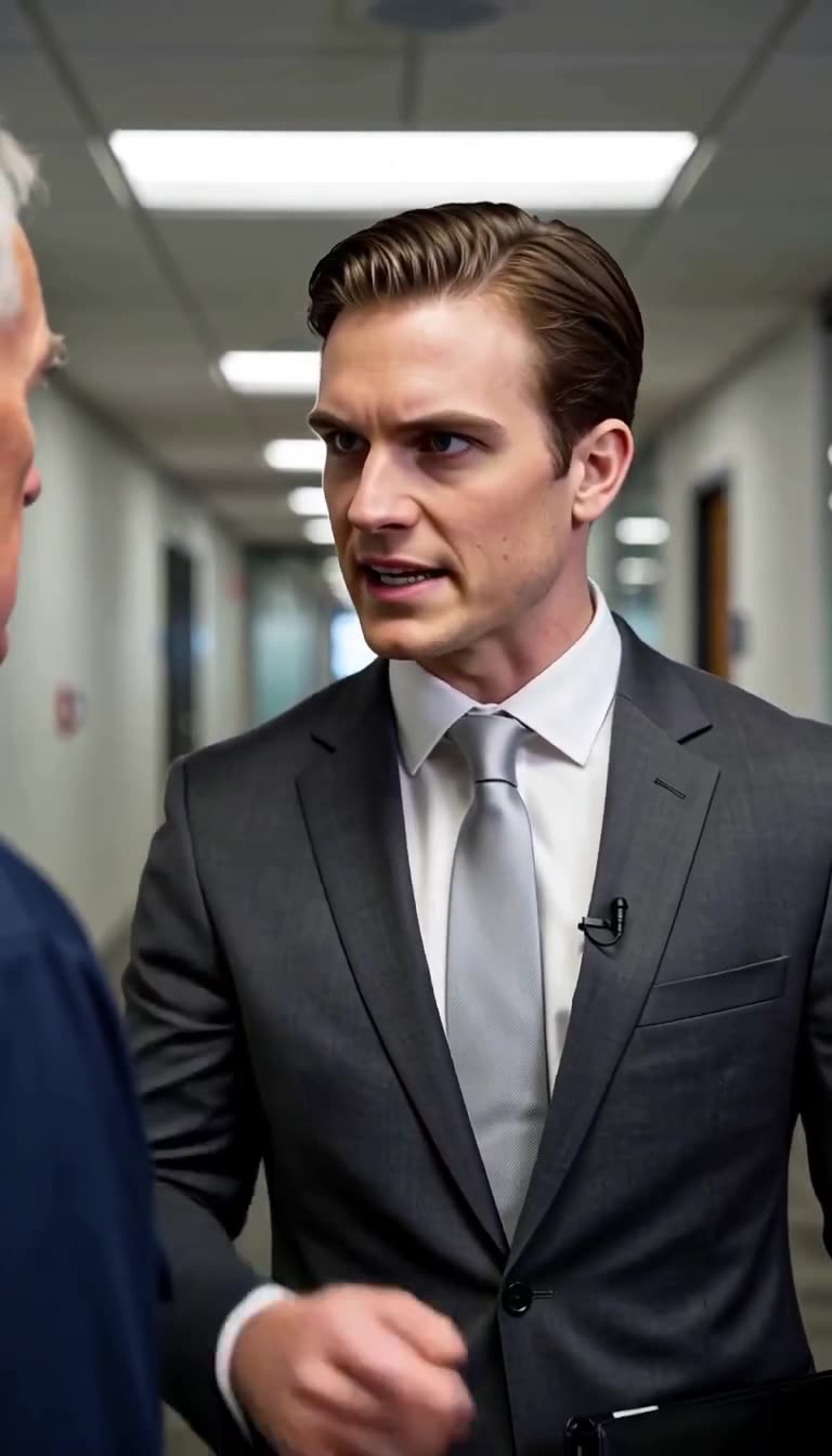 Close-up of the furious executive demanding the custodian leave immediately