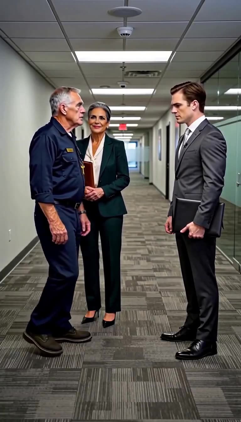 The senior owner in work clothes confronts the stunned executive, ordering an immediate corporate audit.