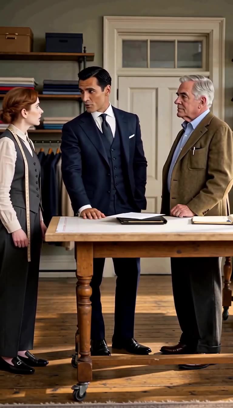 The corporate executive leans over the table to demand a signature while the seamstress watches in distress.