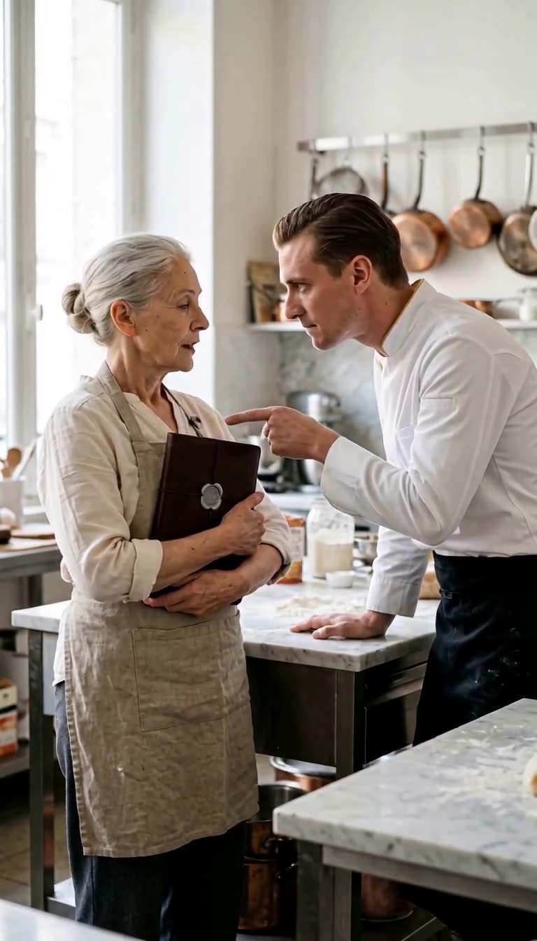 Gros plan sur la commise impassible répondant avec fermeté aux intimidations du chef.