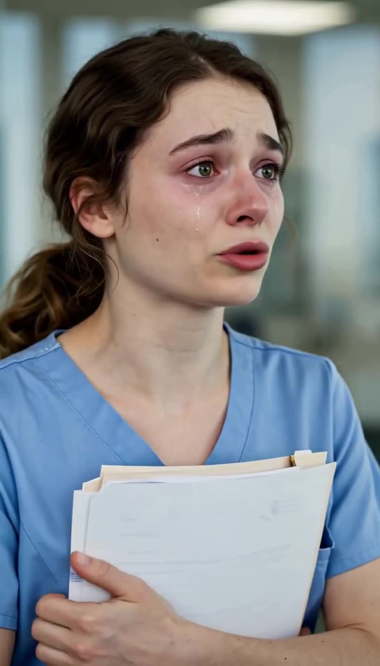 Gros plan sur le visage en larmes de la jeune infirmière révélant la paternité