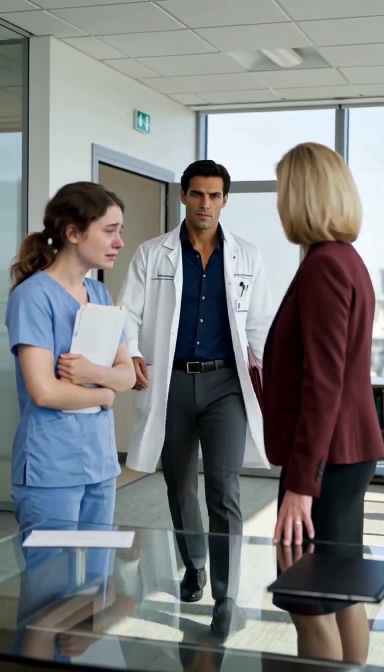 Le médecin-chef intervenant fermement entre la directrice et la jeune soignante