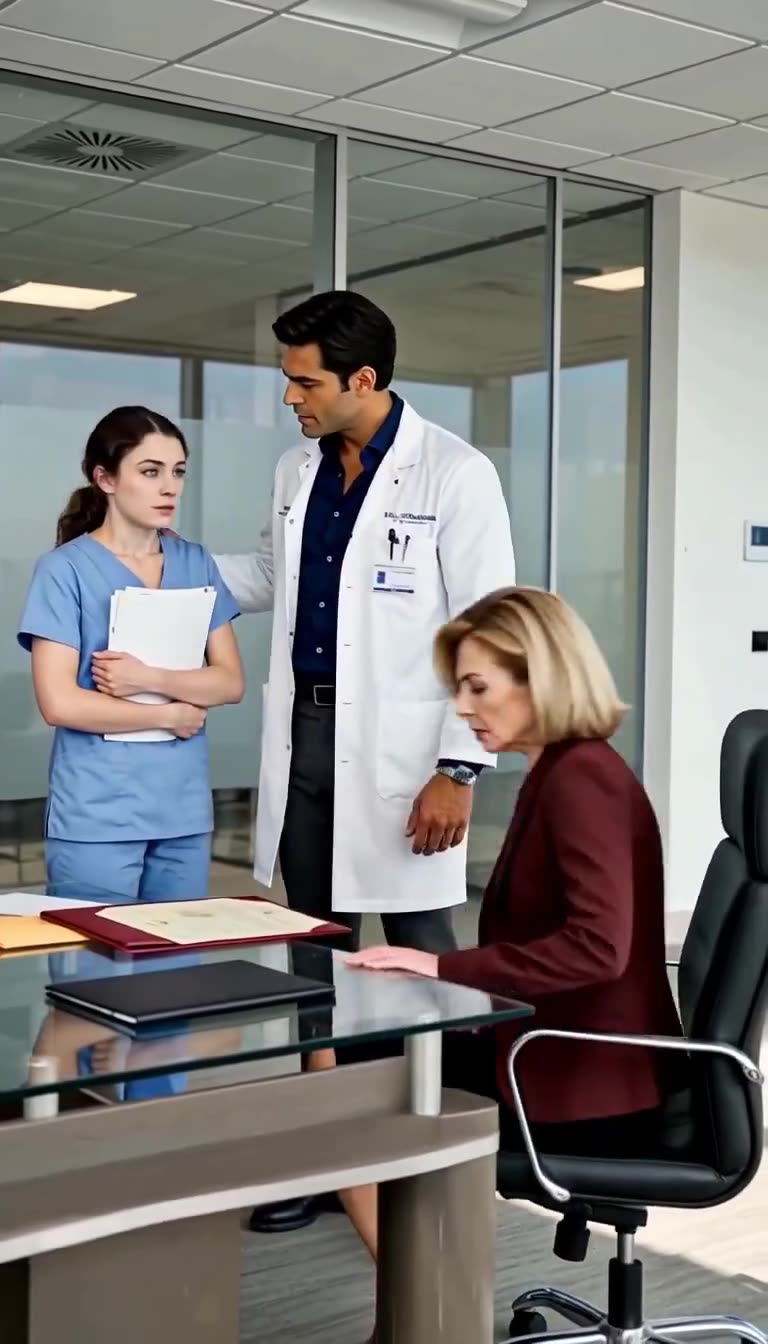 La directrice s'effondre sur son siège tandis que le médecin soutient la véritable héritière.