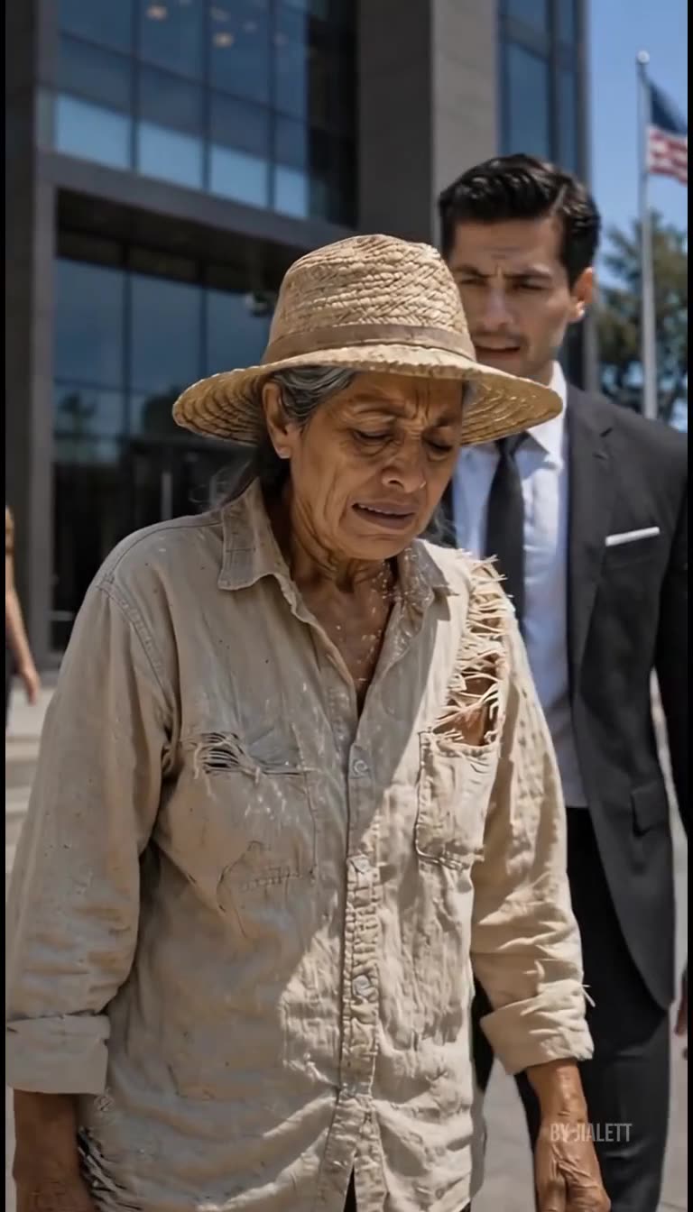 A businessman following closely behind his impoverished mother as she walks away