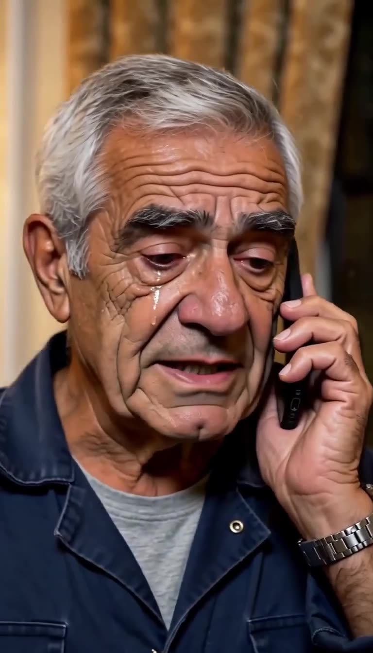 Henri Mercier en larmes passant un appel téléphonique décisif avec son téléphone portable