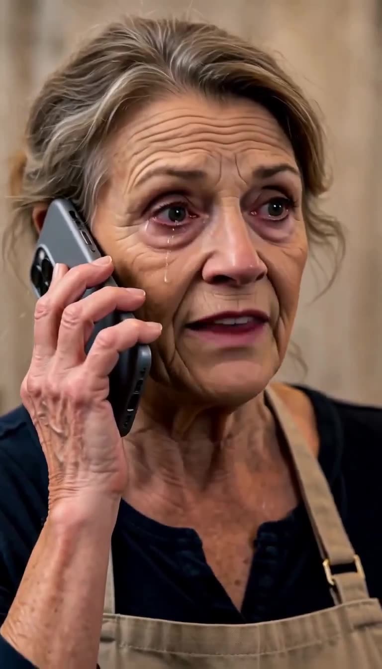 A tearful kitchen worker makes an urgent phone call in the restaurant foyer