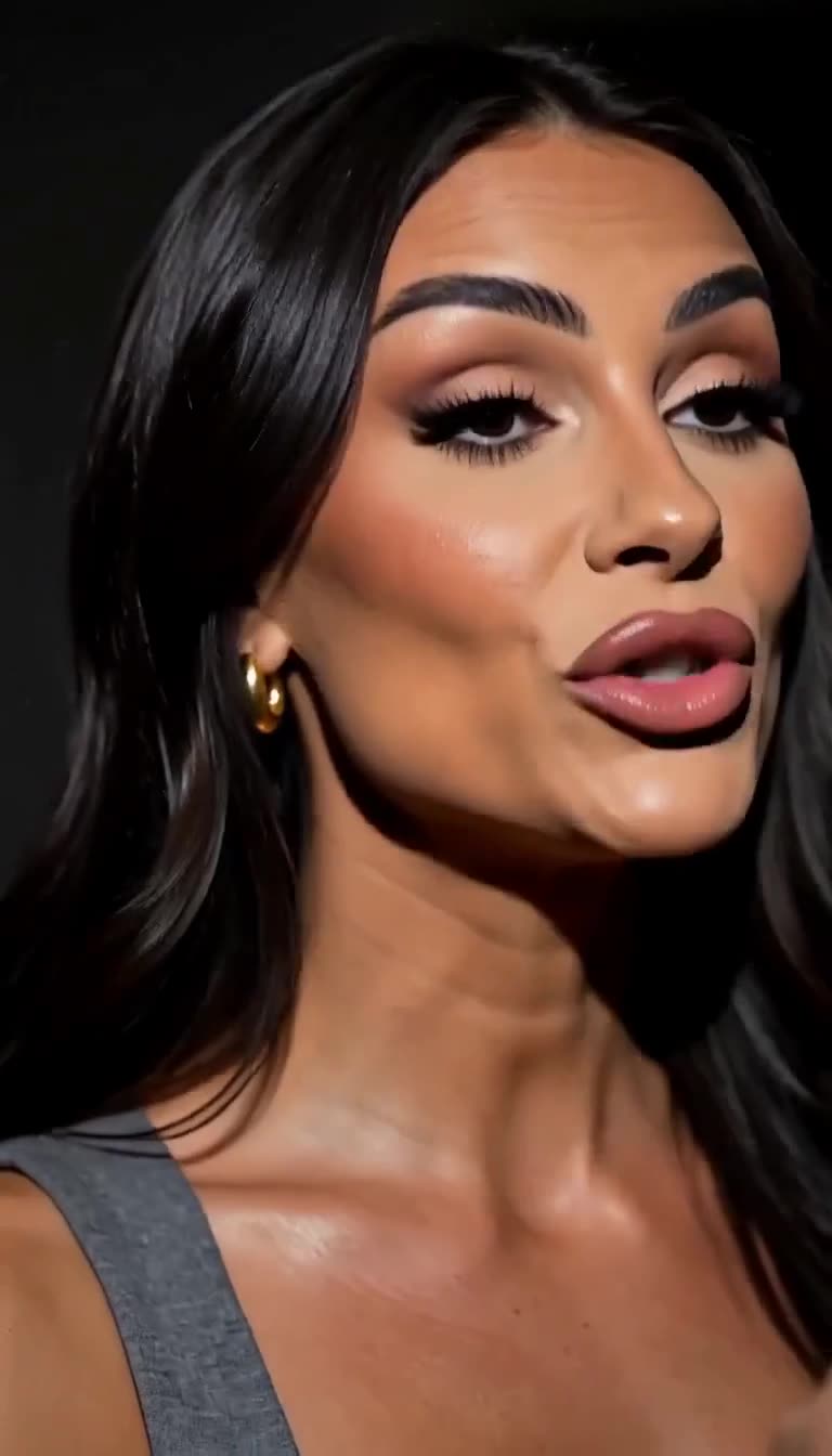 Close-up of the woman speaking condescendingly with dramatic makeup and expressive gestures.