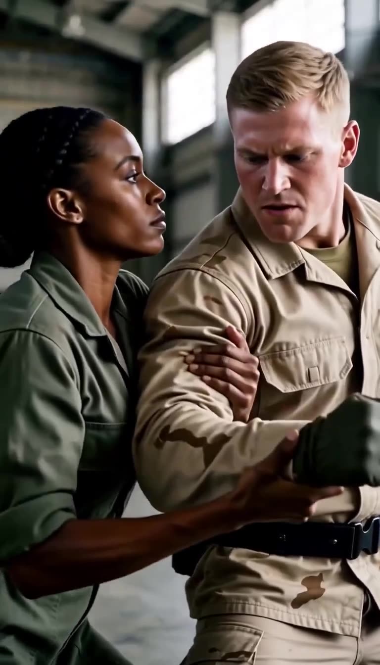 Sergeant Nia Vance effortlessly neutralizes and locks the arm of the attacking lieutenant