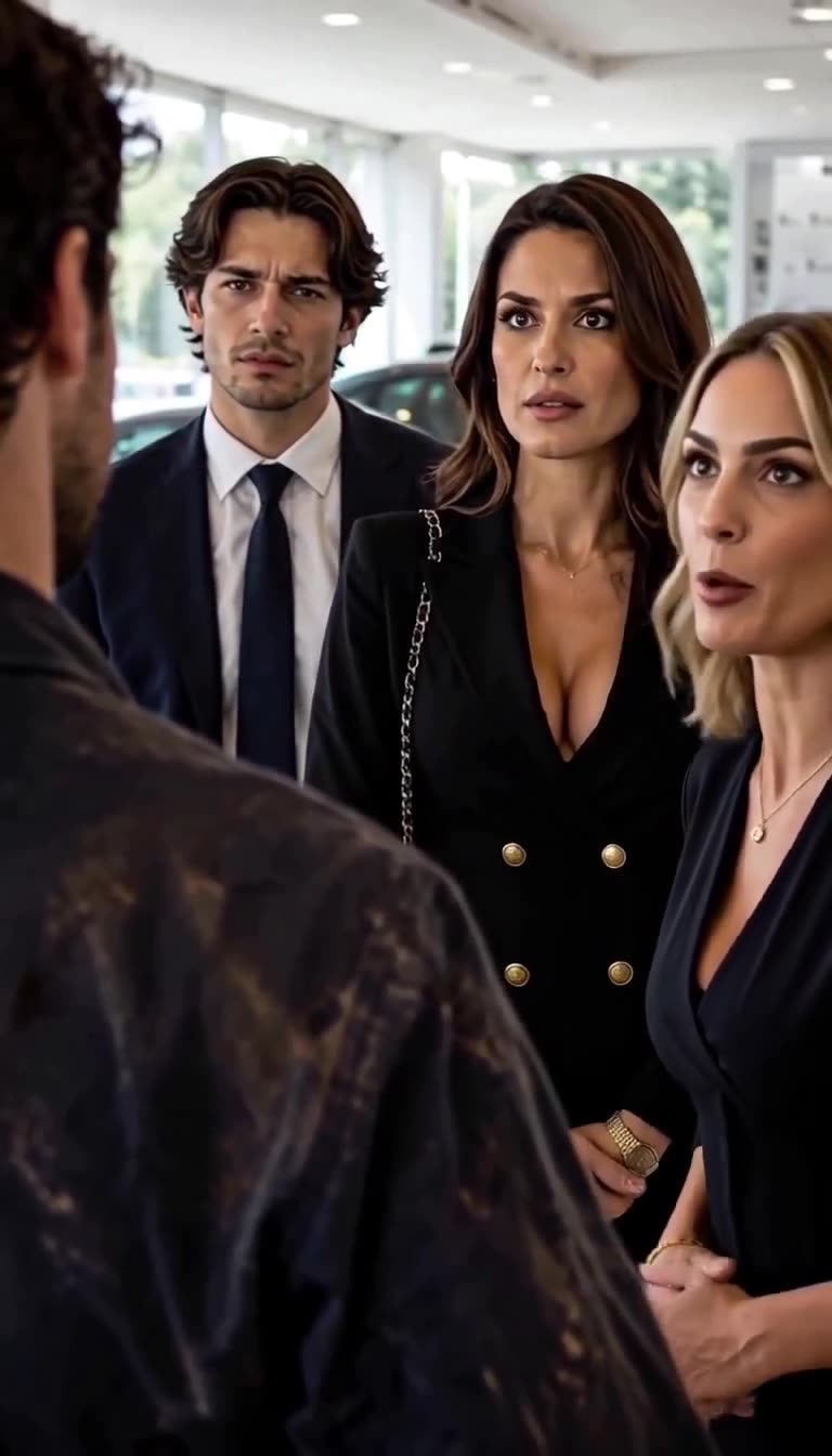 The dealership manager stepping between the customers to speak up with authority.