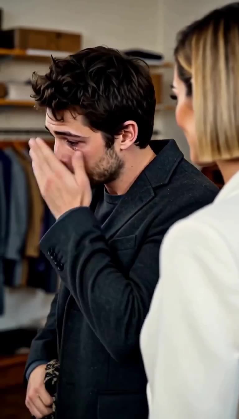 David Vance weeping while clutching his mother's embroidery during the confrontation
