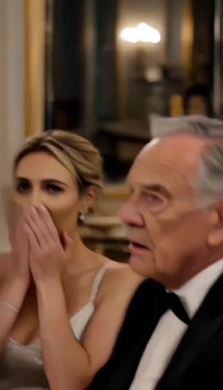 Shocked dinner guests gasp in astonishment with hands over their mouths as the truth is revealed