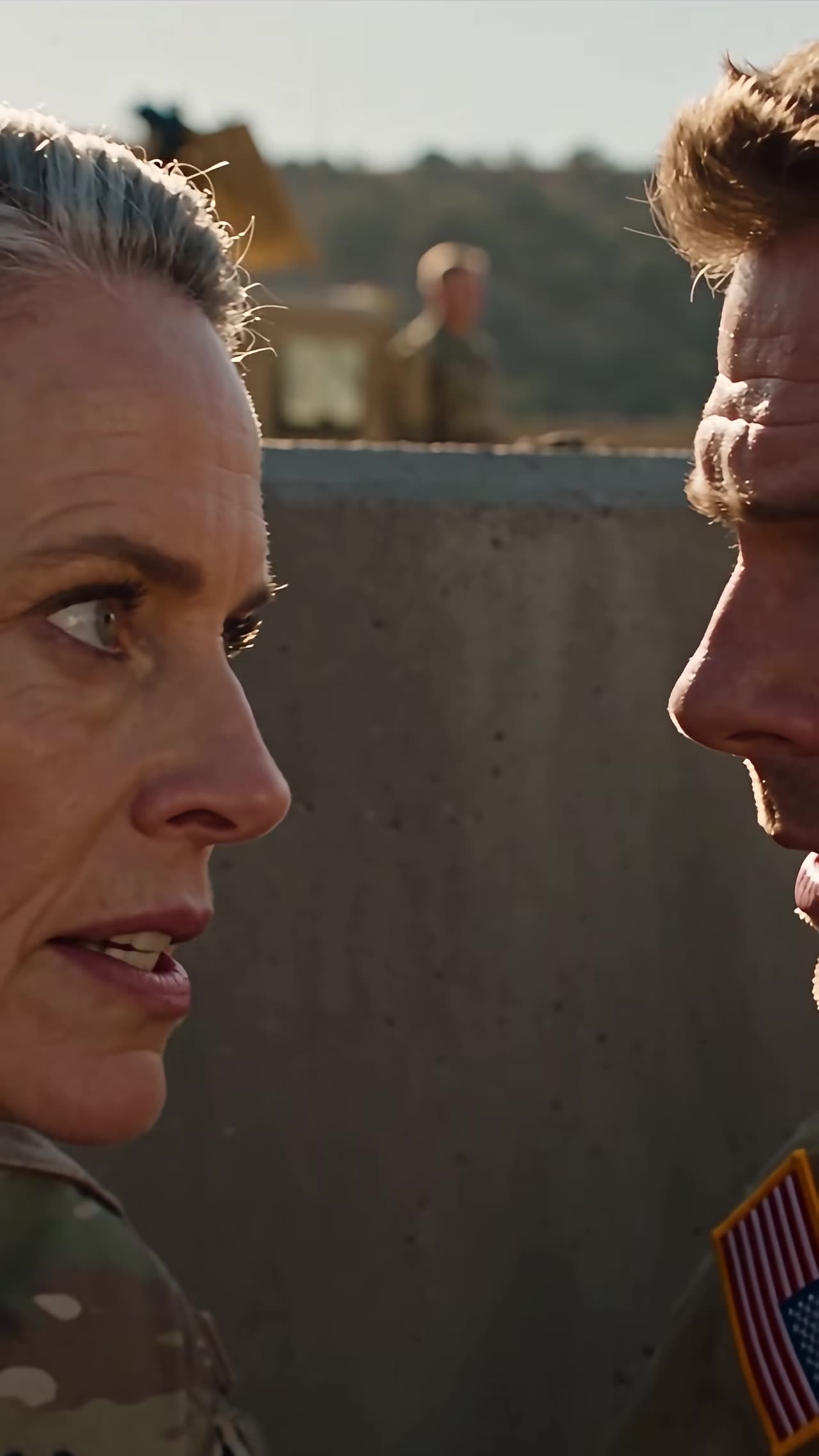 Close-up of Hale and Marcus in shocked face-off