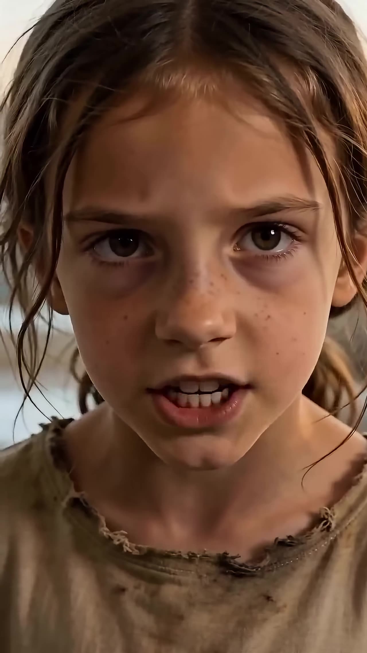 Close-up of determined girl's fierce emotional face