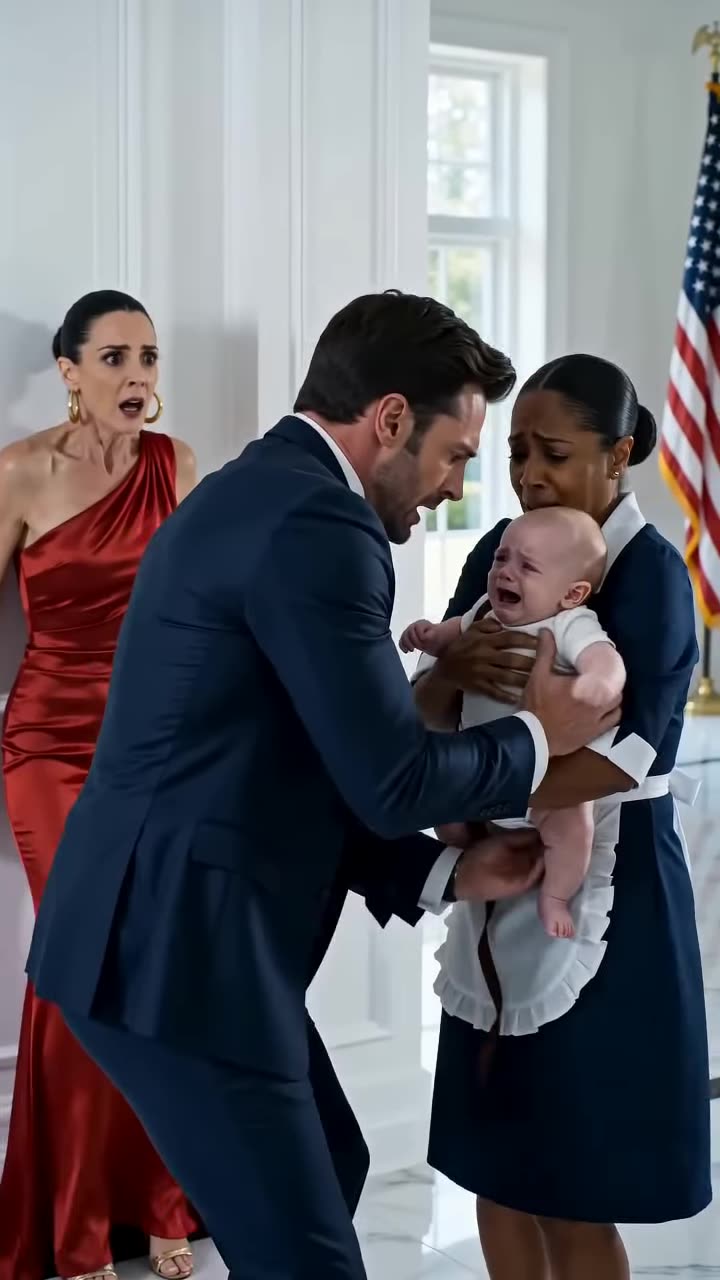 Father Daniel taking crying baby from Maria as Victoria watches shocked