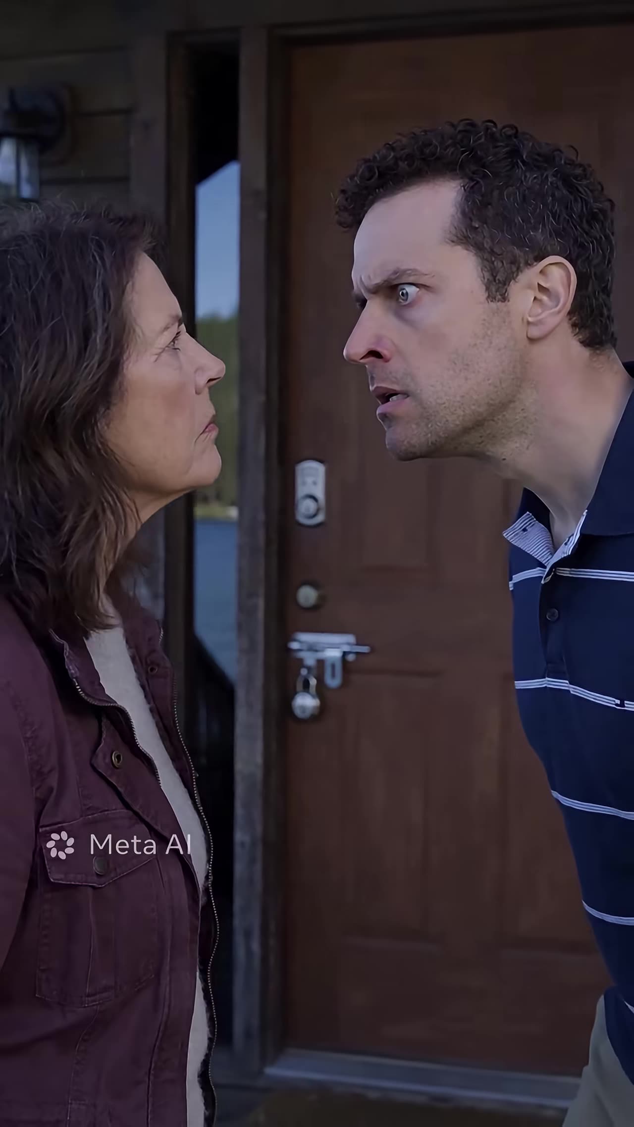 Son glares in disbelief as mother holds her ground
