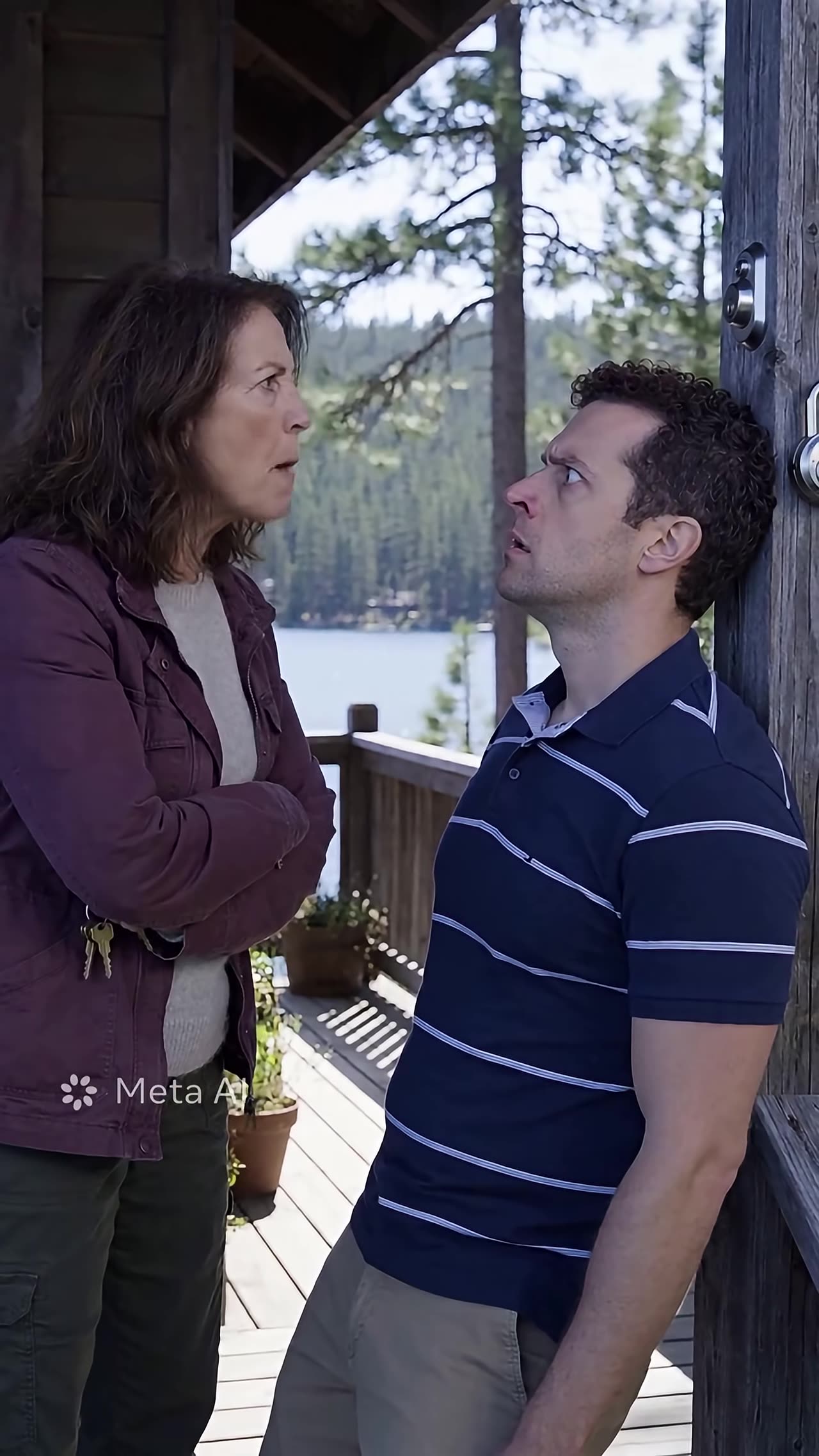 Mother crosses arms as son slumps against post in shock