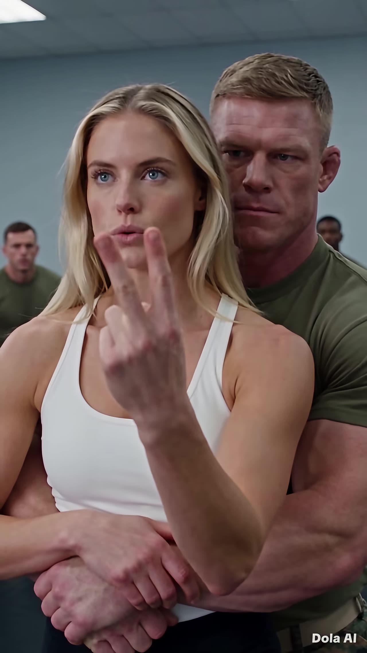 Trapped woman calmly counts down with fingers