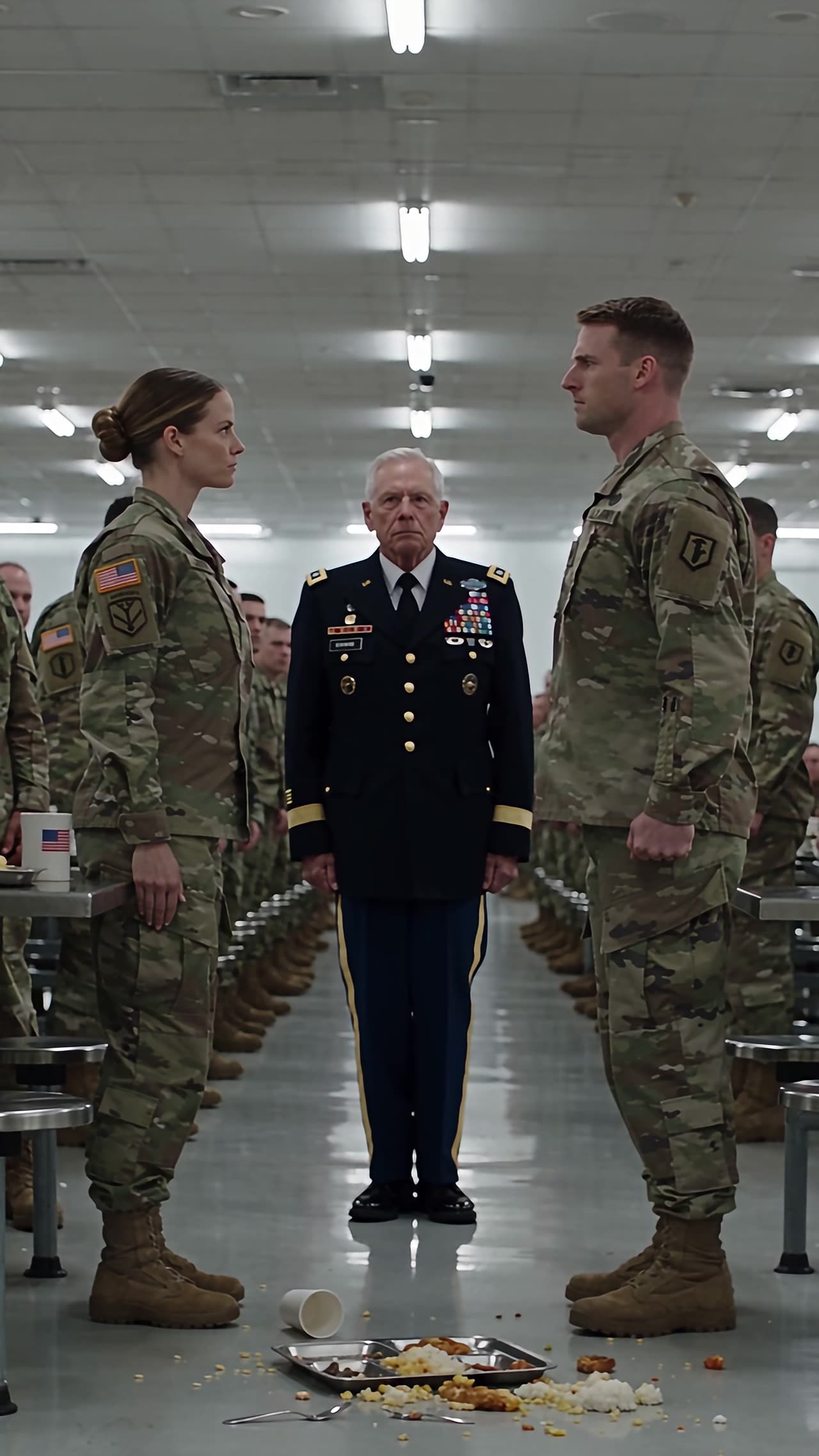 General standing between Carter and Tanner over spilled tray