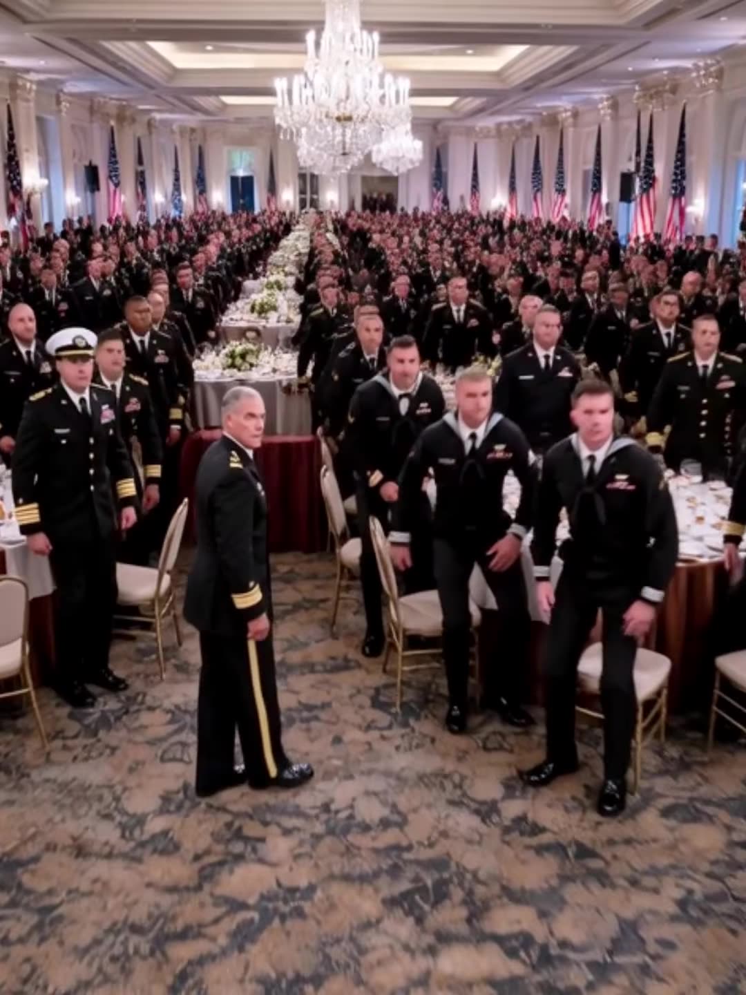 Hundreds of sailors rise standing as colonel looks stunned