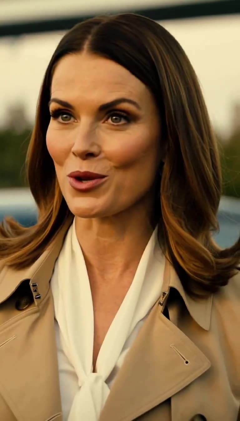 Close-up of Dr. Carter, a woman with shoulder-length brown hair, speaking confidently in daylight