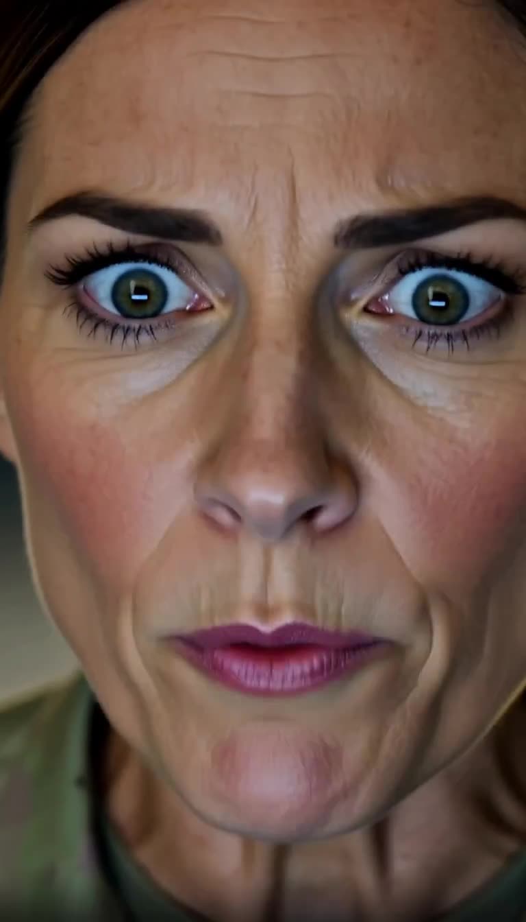 Extreme close-up of the fictional intake officer's shocked face with wide eyes