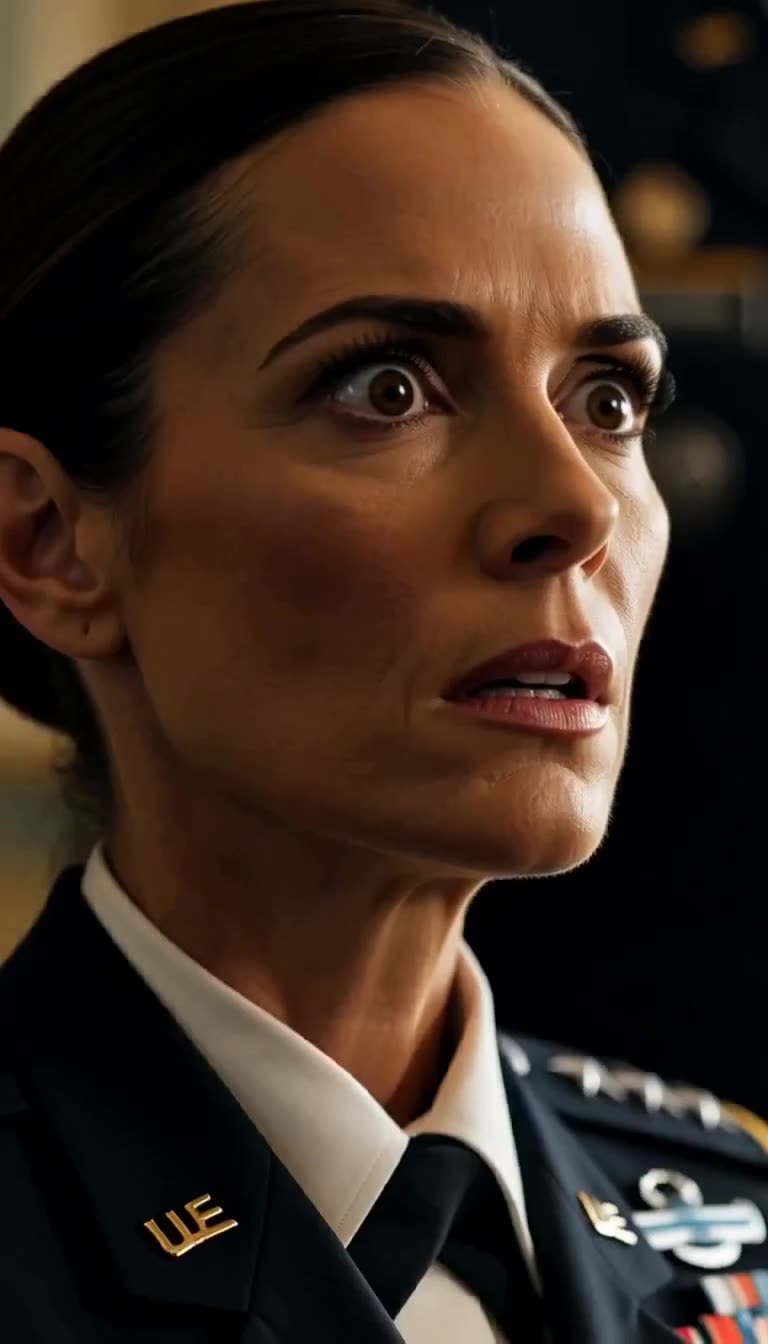Close-up of stunned officer realizing her grave mistake