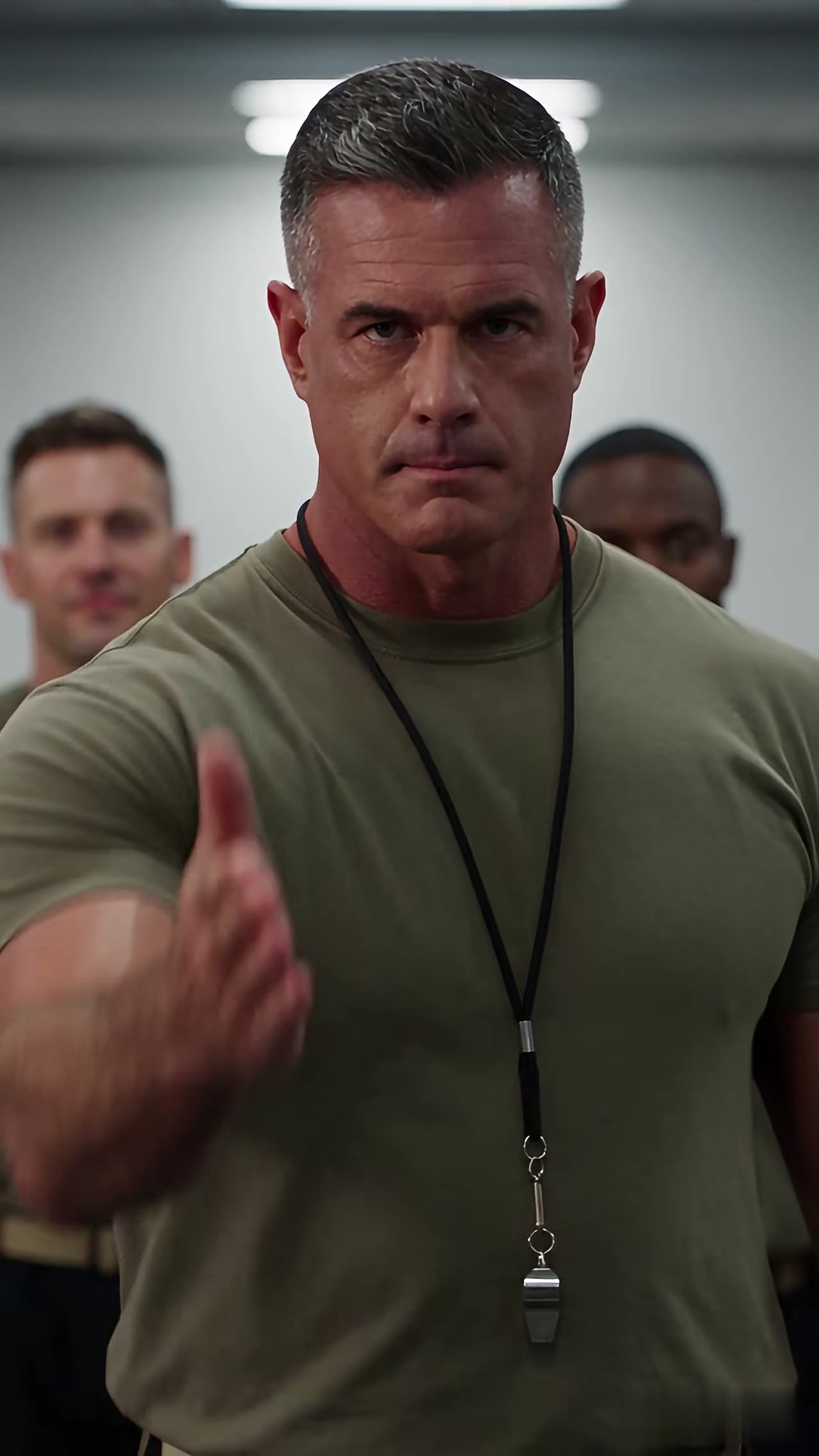 Senior instructor with whistle stepping in to stop the fight