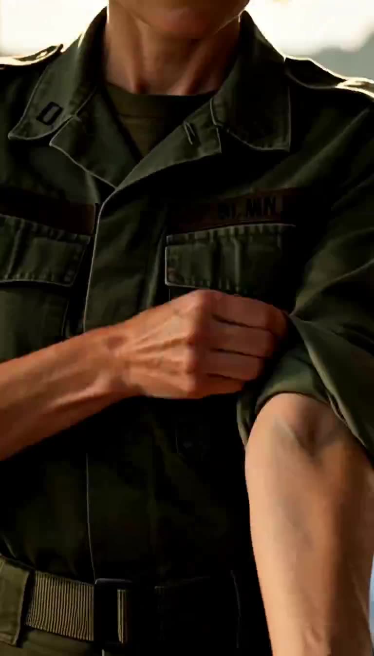 Officer using her hand to roll up her uniform sleeve to reveal her forearm