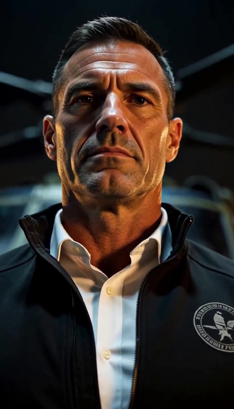 Tighter close-up holding on the commander's cold, unmoving expression before fade to black