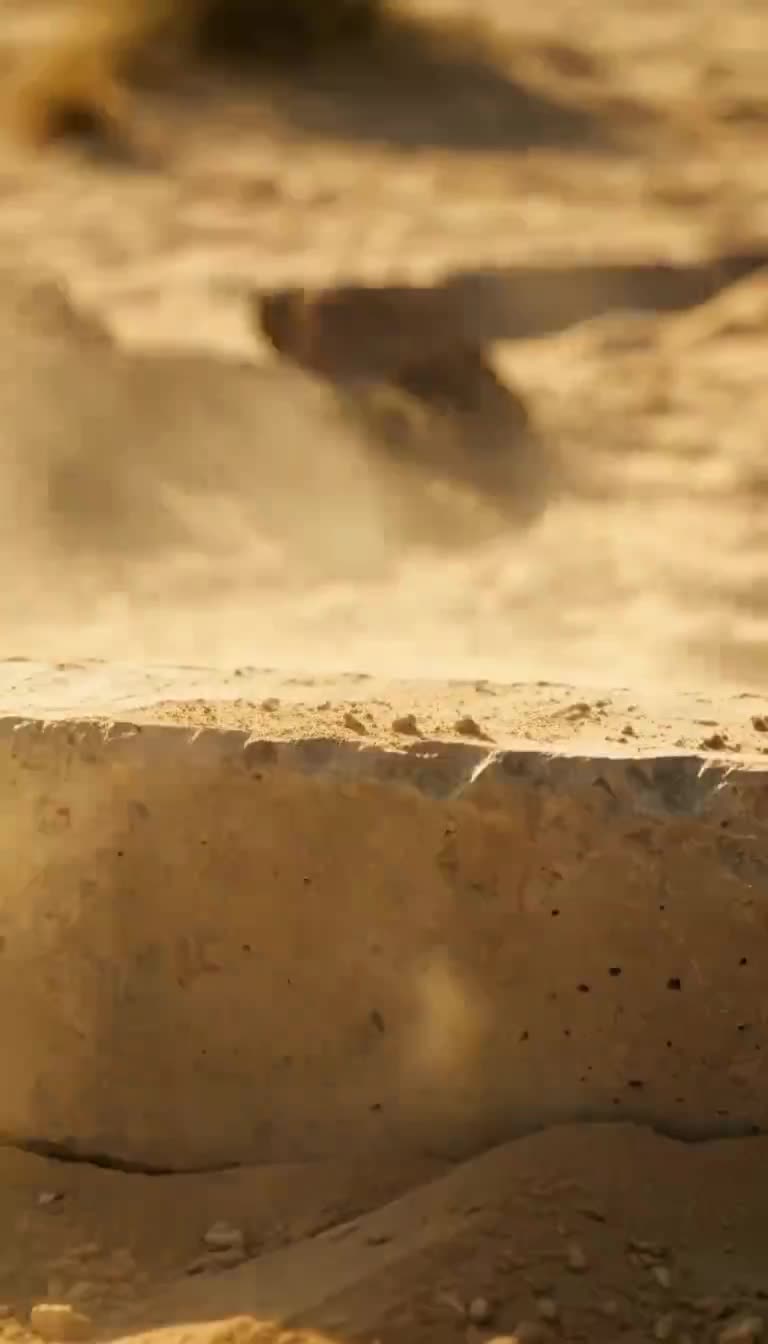 Dust kicking up over a concrete edge in sandy desert light