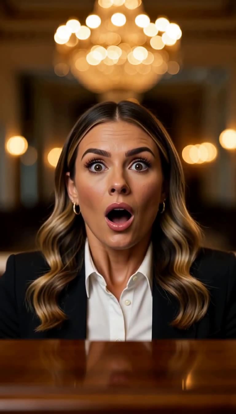 Same fictional receptionist with eyes bulging and mouth wide open in extreme shock at the front desk