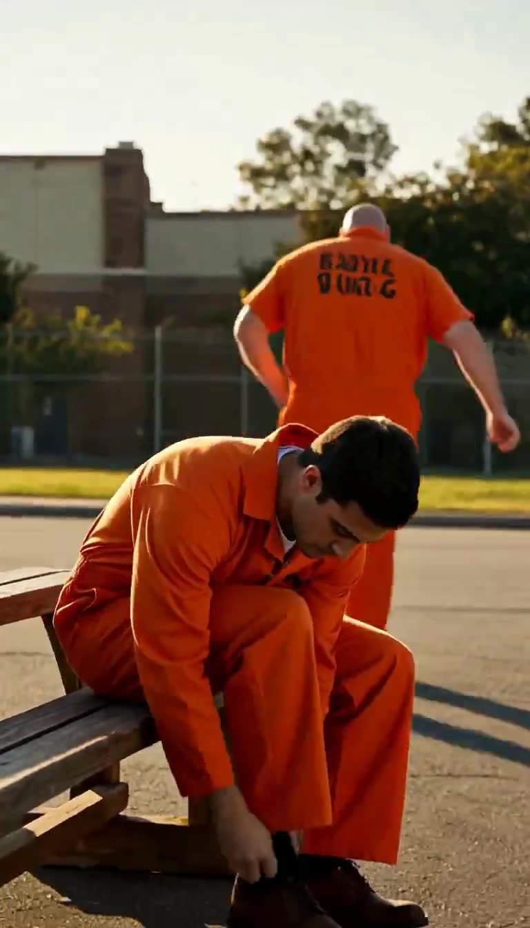 Big Mike walks away in fear as Marcus calmly bends to lace his boots