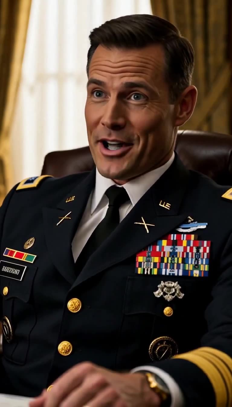 Major Grant smirking in decorated dress uniform