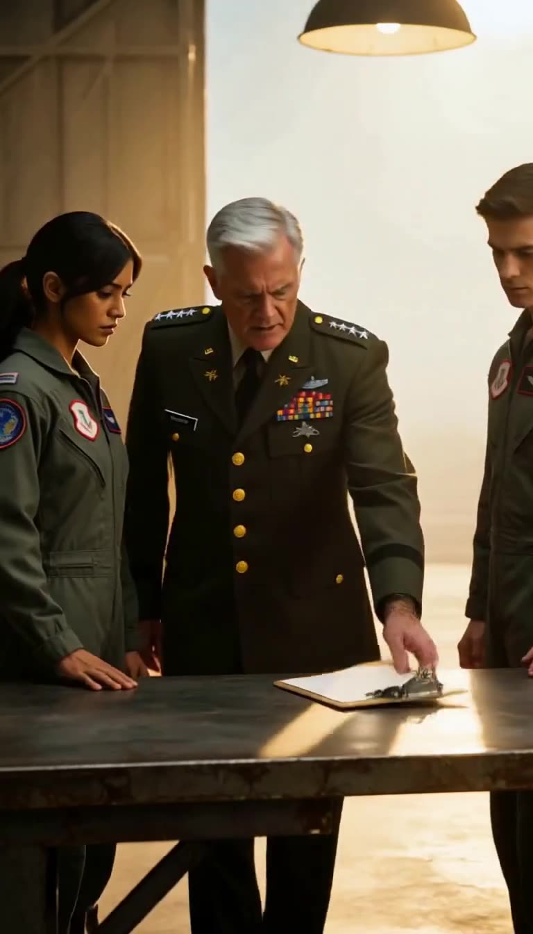 Colonel grabbing clipboard on steel table