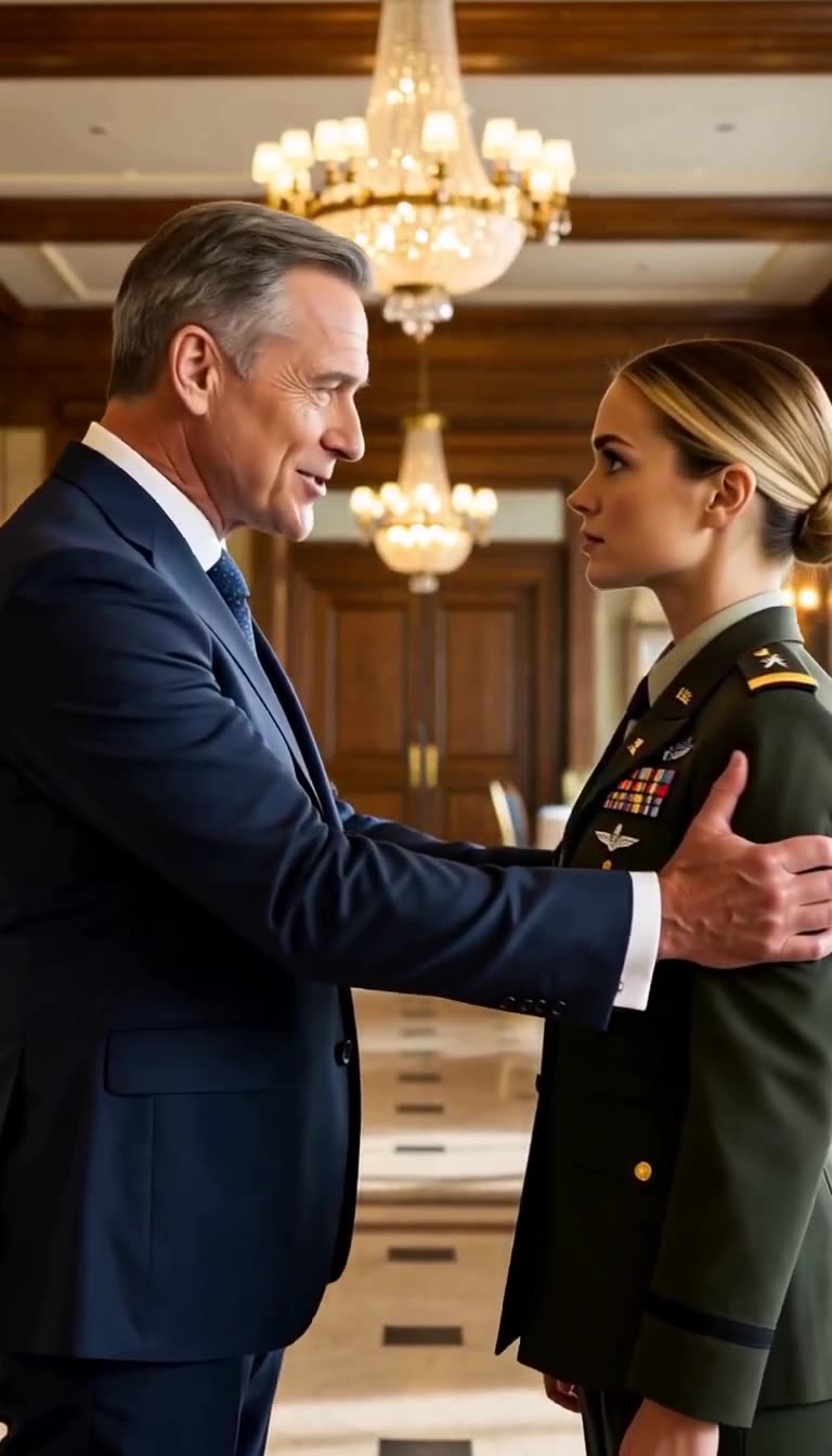 Father mocking daughter face to face in luxury banquet hall