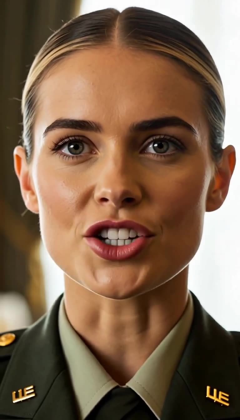 Extreme close-up of female officer declaring Shadow Watch