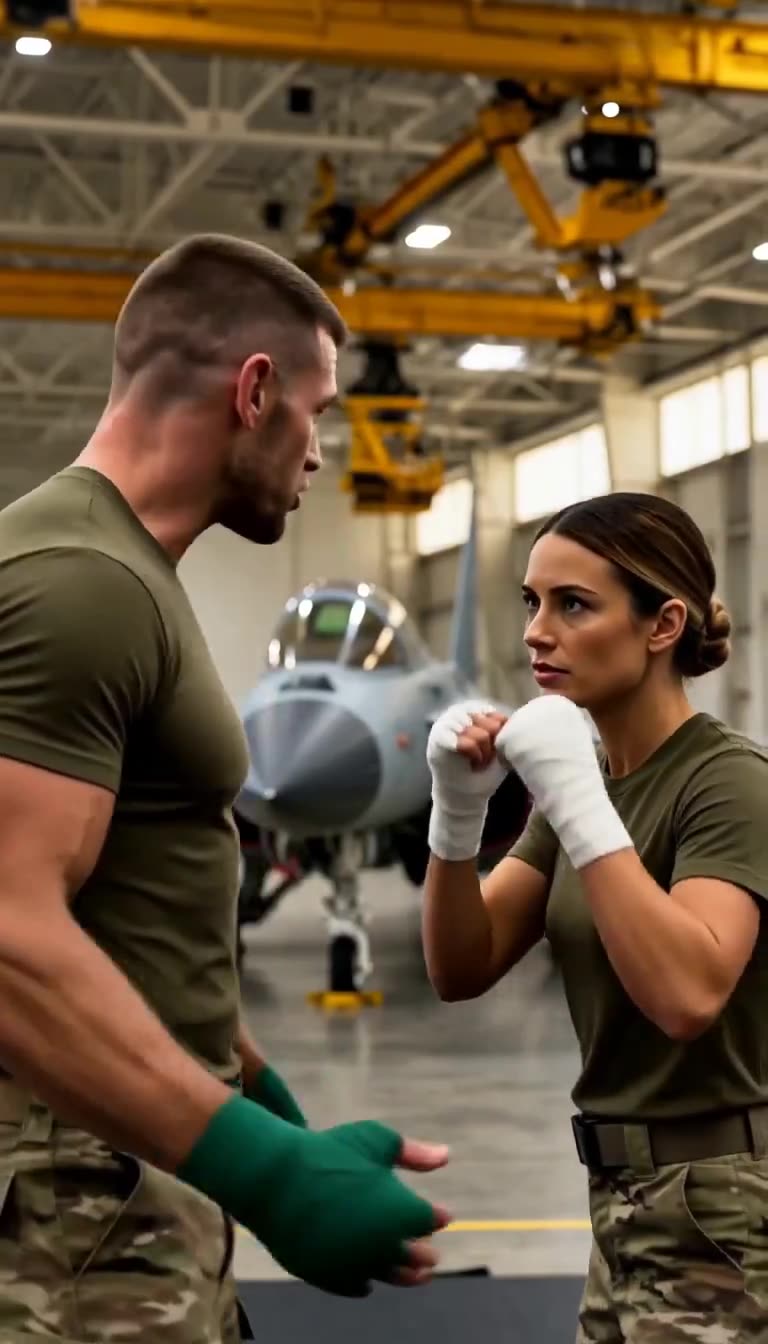 Claire raises white-wrapped fists in fighting stance