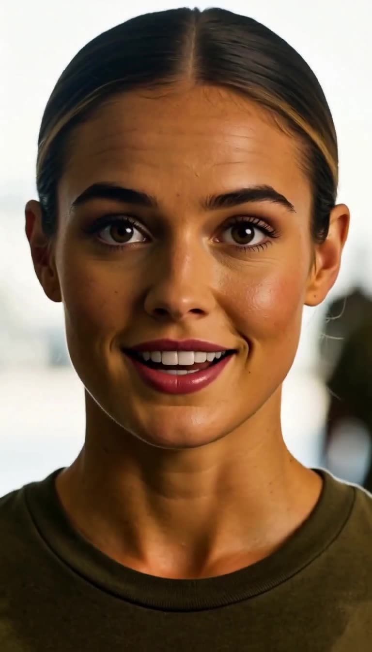 Close-up of confident smiling Claire after reveal