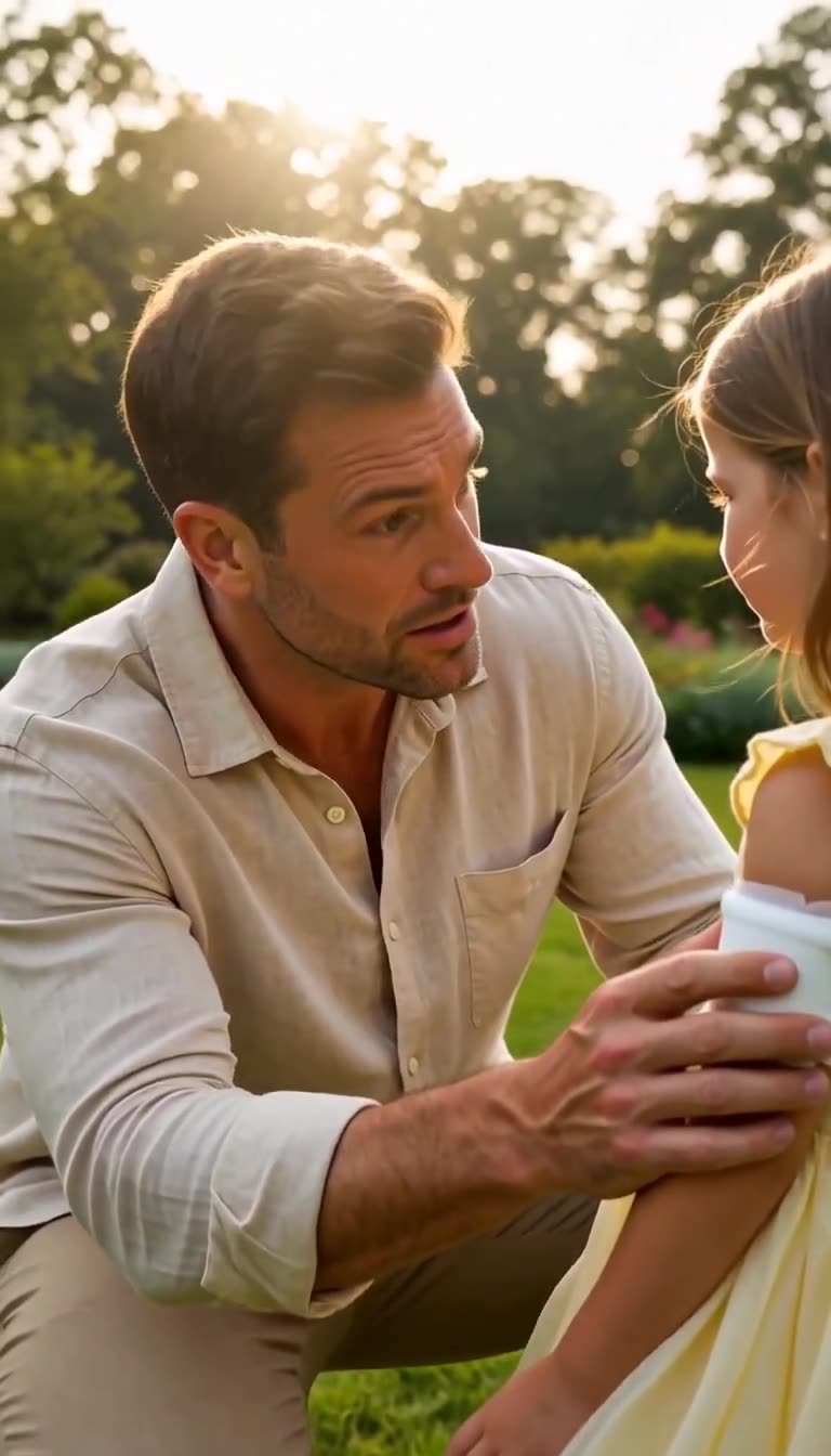 Close-up of worried father questioning injured daughter