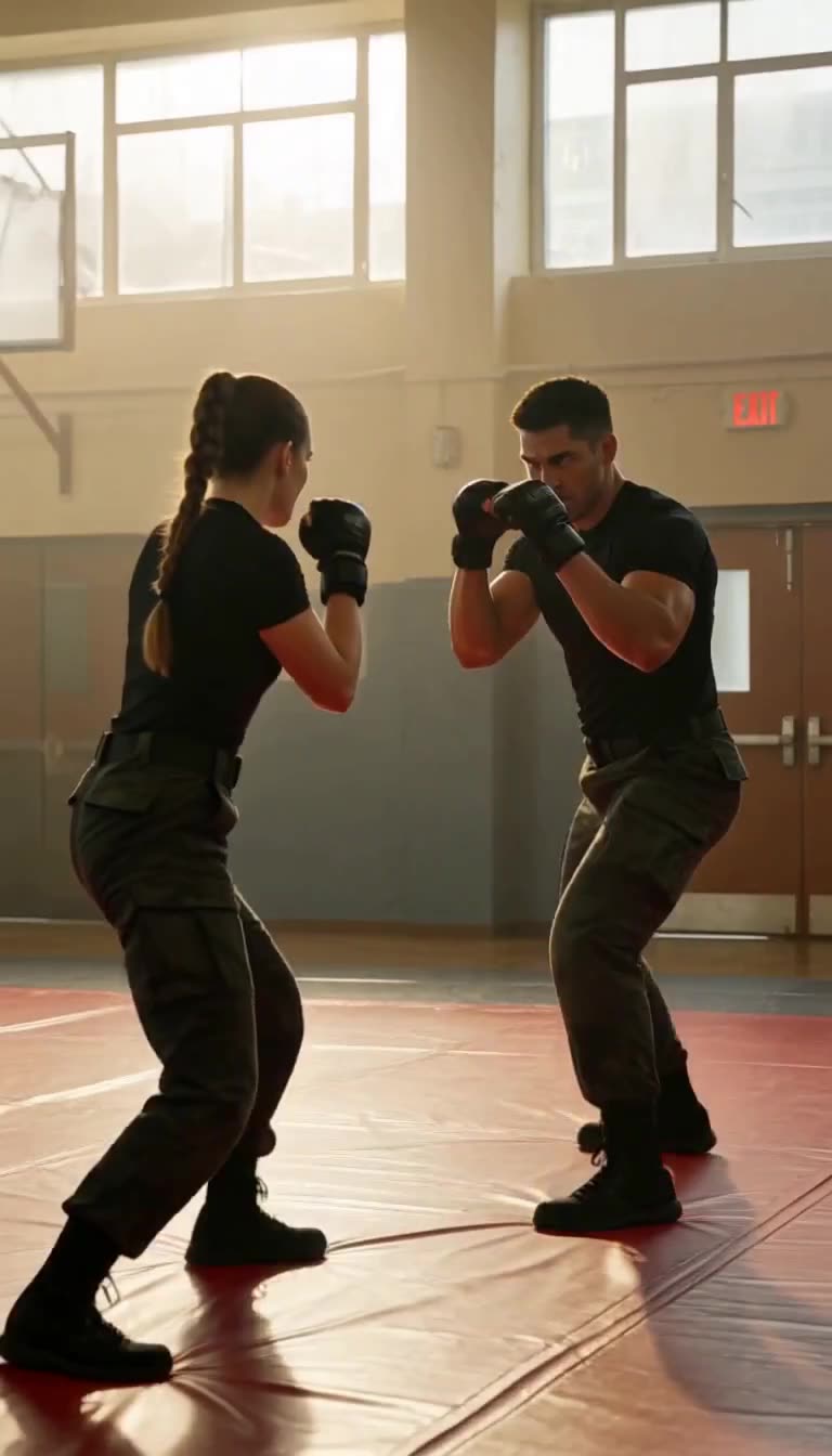 Elena and Marcus reset in fighting stances
