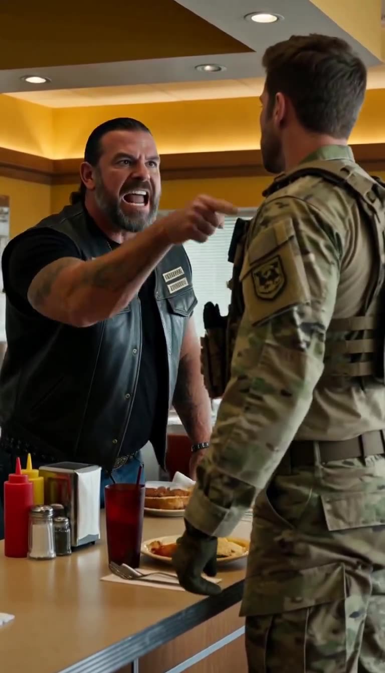 Derek shouting with rage as John stands calmly