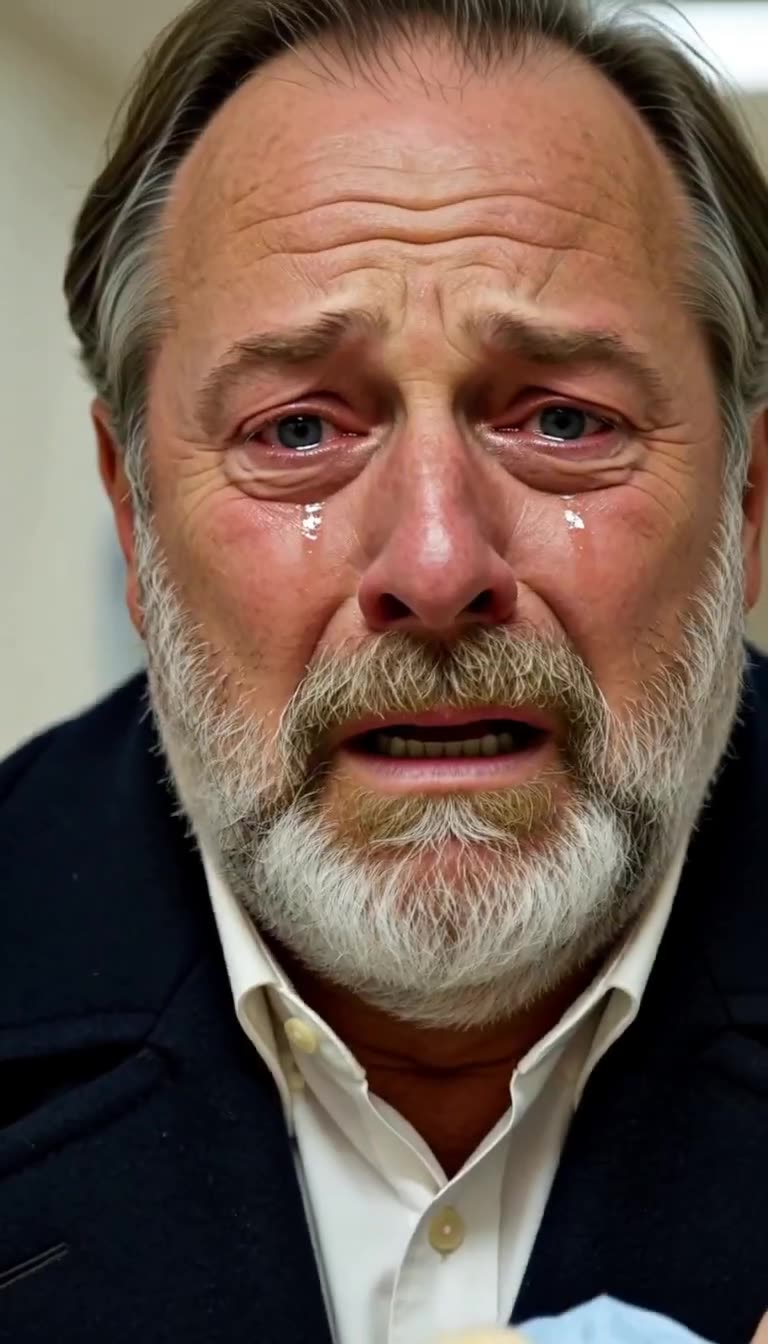 Extreme close-up of grandfather with tears streaming down cheeks